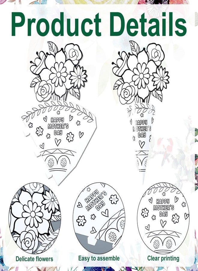 ReliThick 50 Pcs Color Your Own Bouquet DIY Coloring Mother's Day Crafts Gift for Mom Fun Home Activities - Image 3